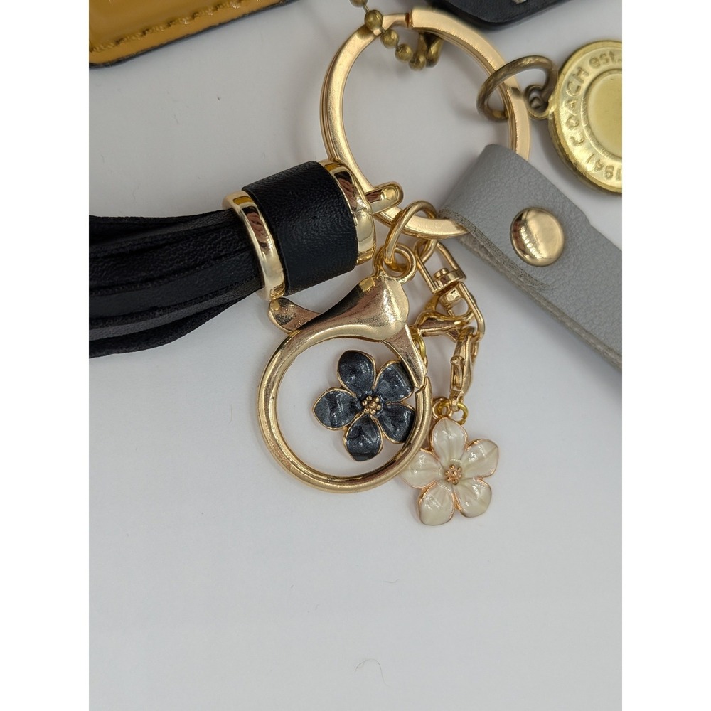 Coach Hangtags with Bag Charms Pink Yellow Black Leather Tassel Flowers Keychain - Picture 3 of 8